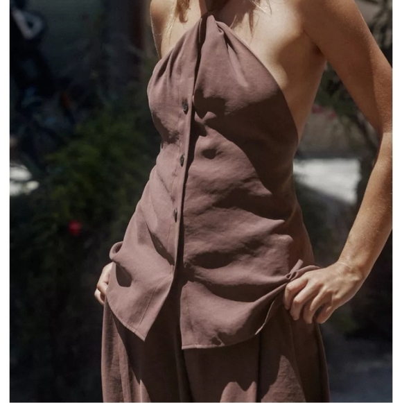 ZARA KNOTTED HALTER TOP VEST NWT BROWN SIZE MEDIUM - Picture 4 of 8